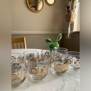 Set of 8 MCM Roly Poly Lowball Geometric Patterned Glasses